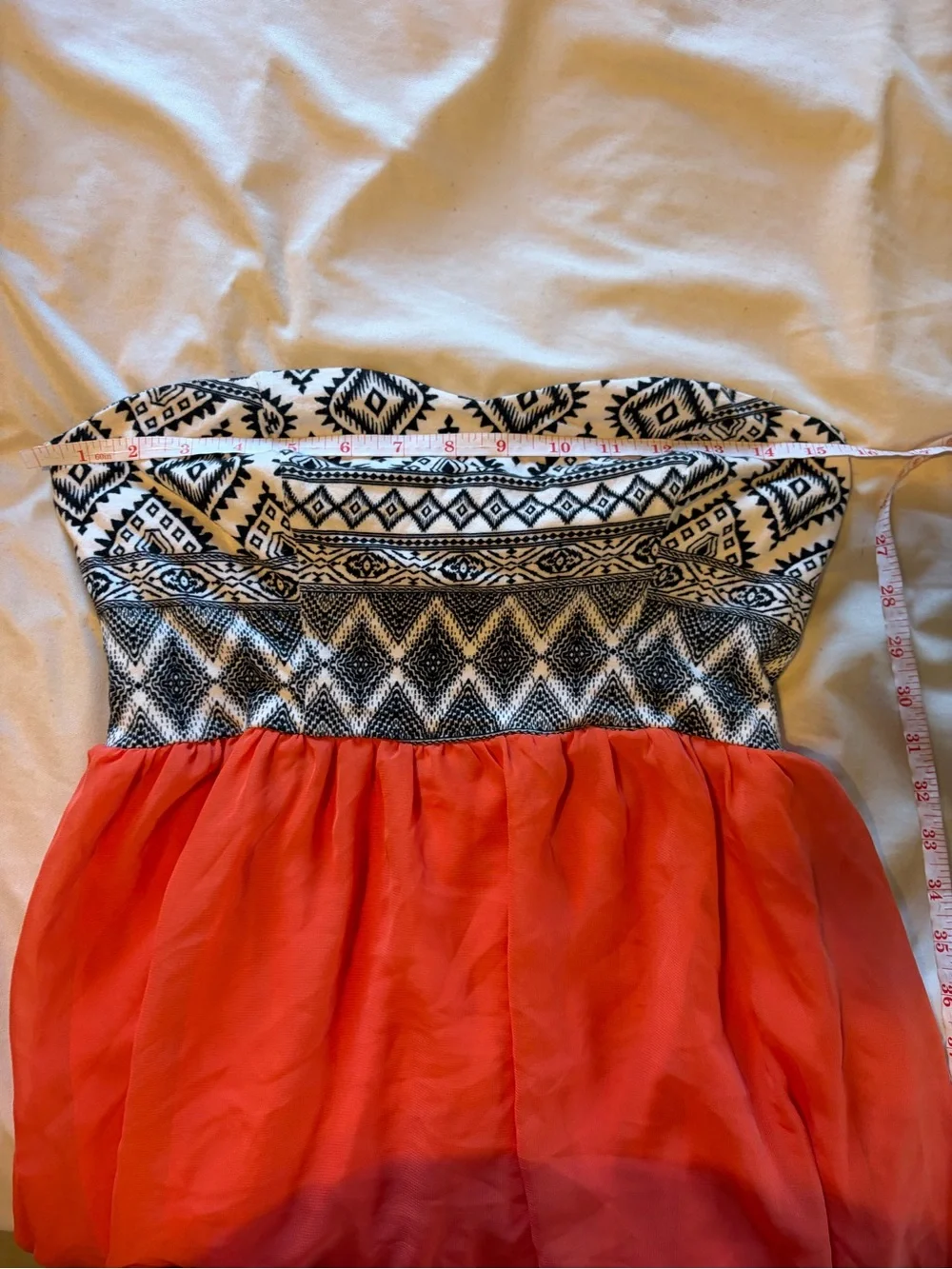 Sequin Hearts Black & Coral Strapless Patterned Skater Dress